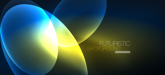 Neon ellipses abstract backgrounds. Shiny bright round shapes glowing in the dark. Vector futuristic illustrations for covers, banners, flyers and posters and other