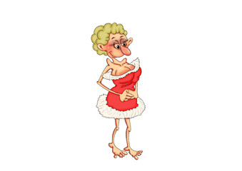 Woman in a red dress. Cartoon illustration on a white background.