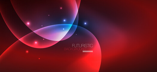 Neon ellipses abstract backgrounds. Shiny bright round shapes glowing in the dark. Vector futuristic illustrations for covers, banners, flyers and posters and other