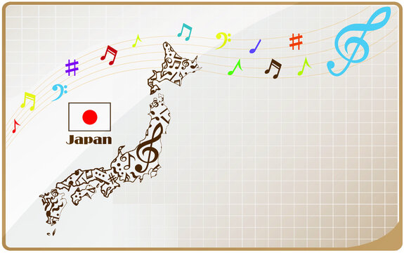 Japan map flag made from music notes. 