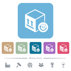 One day package delivery flat icons on color rounded square backgrounds