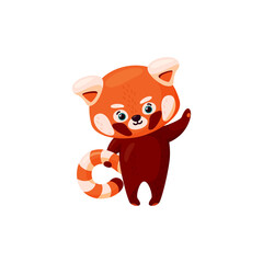Red panda waving hi. Cute baby red panda isolated in white background. Vector illustration in cartoon style