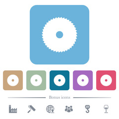 Circular saw flat icons on color rounded square backgrounds