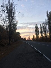 sunset on the road
