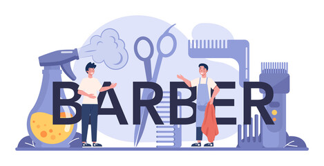 Barber typographic header. Idea of hair and beard care. Scissors