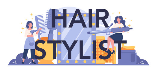 Hair stylist typographic header. Idea of hair care in salon. Scissors