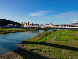 Afternoon view of the river cityscape of Xindian District area