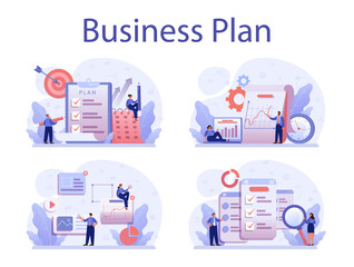 Business plan concept set. Idea of business strategy. Setting a goal