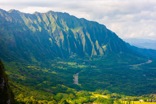 Koolau mountain range overlooking Kaneohe, eastern Oahu, Hawaii