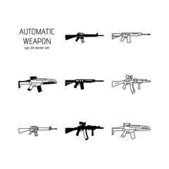 Automatic weapon - vector icons set on white background