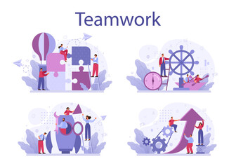 Fototapeta na wymiar Business teamwork concept set. Idea of partnership and cooperation