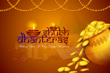 Happy Dhanteras Diwali light festival of India greeting background in vector © stockillustrator