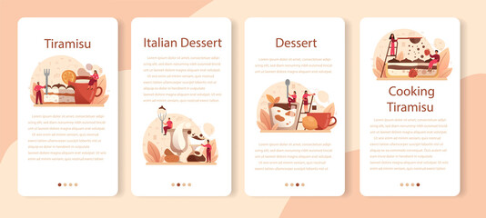 Tiramisu dessert mobile application banner set. People cooking