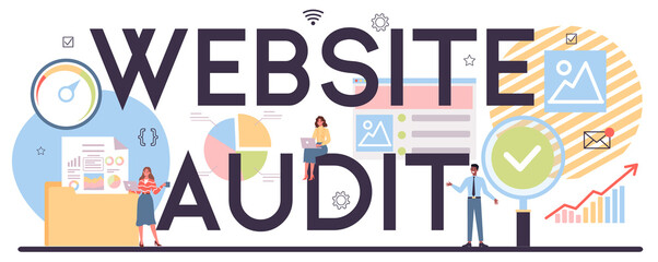 Website audit typographic header. Web page analysis of website's visibility