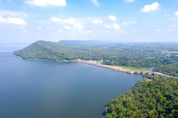 Aerial view Khon Kaen province with Ubol Ratana Dam in Khon Kaen, Thailand.