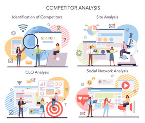 Fototapeta na wymiar Competitor analysis concept set. Market research and business