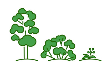 Tree, bush, grass. Vector icons. Isolated on white.
