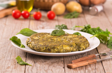 Spanish omelette with spinach.