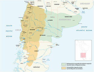 vector map settlement area of the indigenous people of the Mapuche in Chile and Argentina