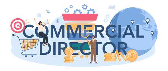 Commercial director typographic header. Business planning and sales growth