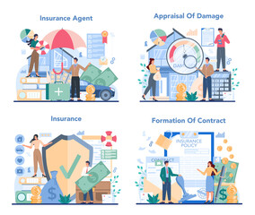 Obraz na płótnie Canvas Insurance agent concept set. Idea of protection of property and life
