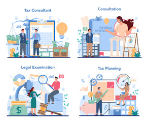 Tax consultant concept set. Idea of accounting and payment.