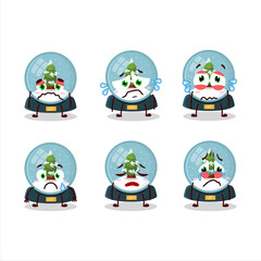Fototapeta premium Snowball with tree cartoon character with sad expression