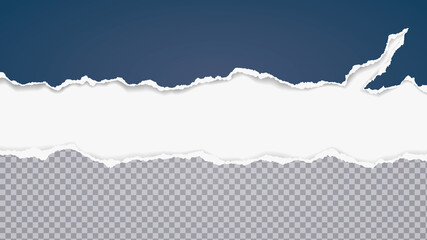 Pieces of torn, ripped dark blue and grey square paper with soft shadow are on white background for text. Vector illustration