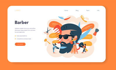 Barber web banner or landing page. Idea of hair and beard care
