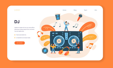 Obraz premium DJ web banner or landing page. Person standing at turntable