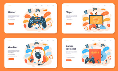 Professional gamer web banner or landing page set. Person play © inspiring.team