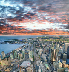 Fototapeta na wymiar Sunset over Toronto skyline, Ontario, Canada