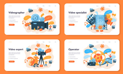Videographer web banner or landing page set. Movie and cinema