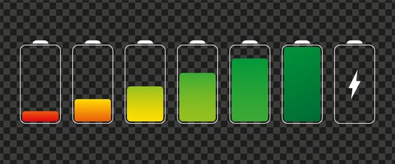 Vector battery symbol. Charging level indicator with different level of charge energy