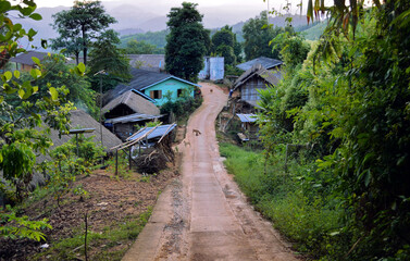 Fototapeta premium Chiang Rai, Thailand - Road entering Yafu Village
