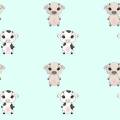 Children's seamless pattern with cute bulls on a turquoise background