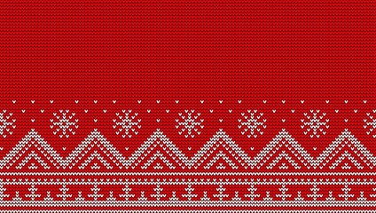 Knitted red seamless pattern. Christmas sweater nordic ornament. Vintage knitwear pattern. Vector illustration.