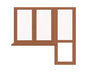 Glass window and door with brown frames a vector realistic illustration