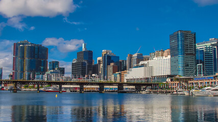 Naklejka premium Panoramic view of Sydney Harbour and City Skyline of Darling Harbour and Barangaroo Australia