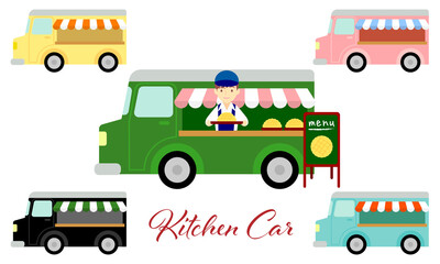 キッチンカー・メロンパン販売のイラスト／Illustration of kitchen car melon bread sale