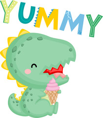 a cute baby dinosaur with an ice cream
