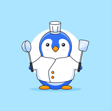 recommend clip art: penguin wearing cooking clothes and take spatula ladle kitchen tools for chef occupation vector illustration animal mascot character vector illustration cartoon design
