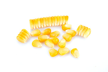 bioled corn seeds on a white,isolated
