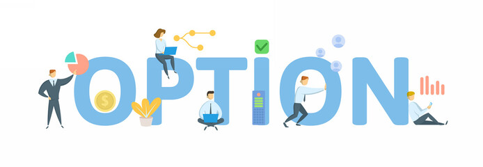 Option. Concept with keyword, people and icons. Flat vector illustration. Isolated on white background.