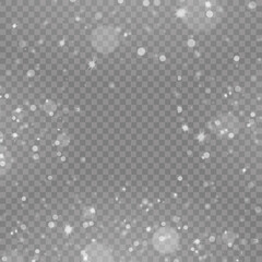 White sparks and stars shine with special light on transparent background. Vector