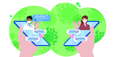 Online communication with a doctor amid the incidence of coronavirus. Vector