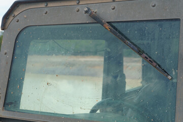 A truck stained with mud