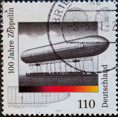GERMANY - CIRCA 2000: a postage stamp from Germany, showing a Zeppelin airship for the 100th anniversary of the Zeppelin airship © zabanski