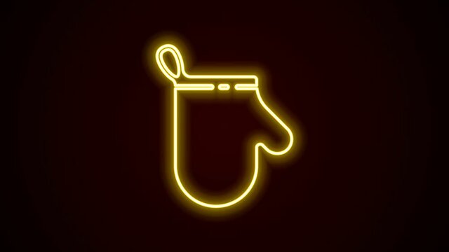 Glowing neon line Oven glove icon isolated on black background. Kitchen potholder sign. Cooking glove. 4K Video motion graphic animation