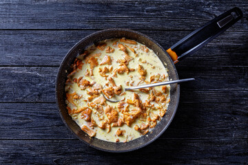 creamy chanterelle sauce in a panhot creamy chanterelle sauce in a pan